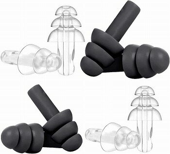 【P5倍_10/8迄】耳栓 睡眠 遮音 聴覚障害 フライト 防音 遮音値32dB ノイズリダクション 水洗いで何度も使える シリコン製 飛行機 仕事 勉強 ノイズキャンセリング (ブラック/クリア) 【4個セット】