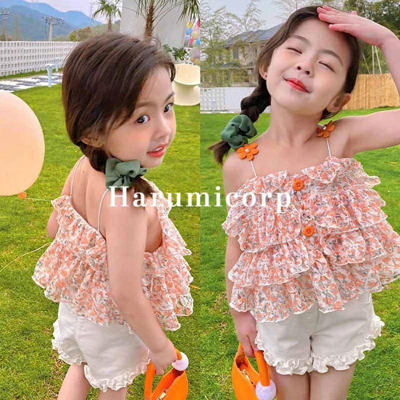 セットアップ キッズ 子供服 女の子シャツ キャミ花柄 ハーフパンツ おしゃれ 可愛い 韓国こども服 春 夏 ベビー服 ジュニア トップス