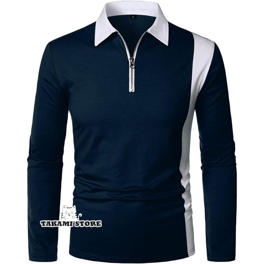 ゴルフウェア シャツ メンズ 配色 長袖 上着 Polo Tシャツ トップス スポーツ 吸汗...