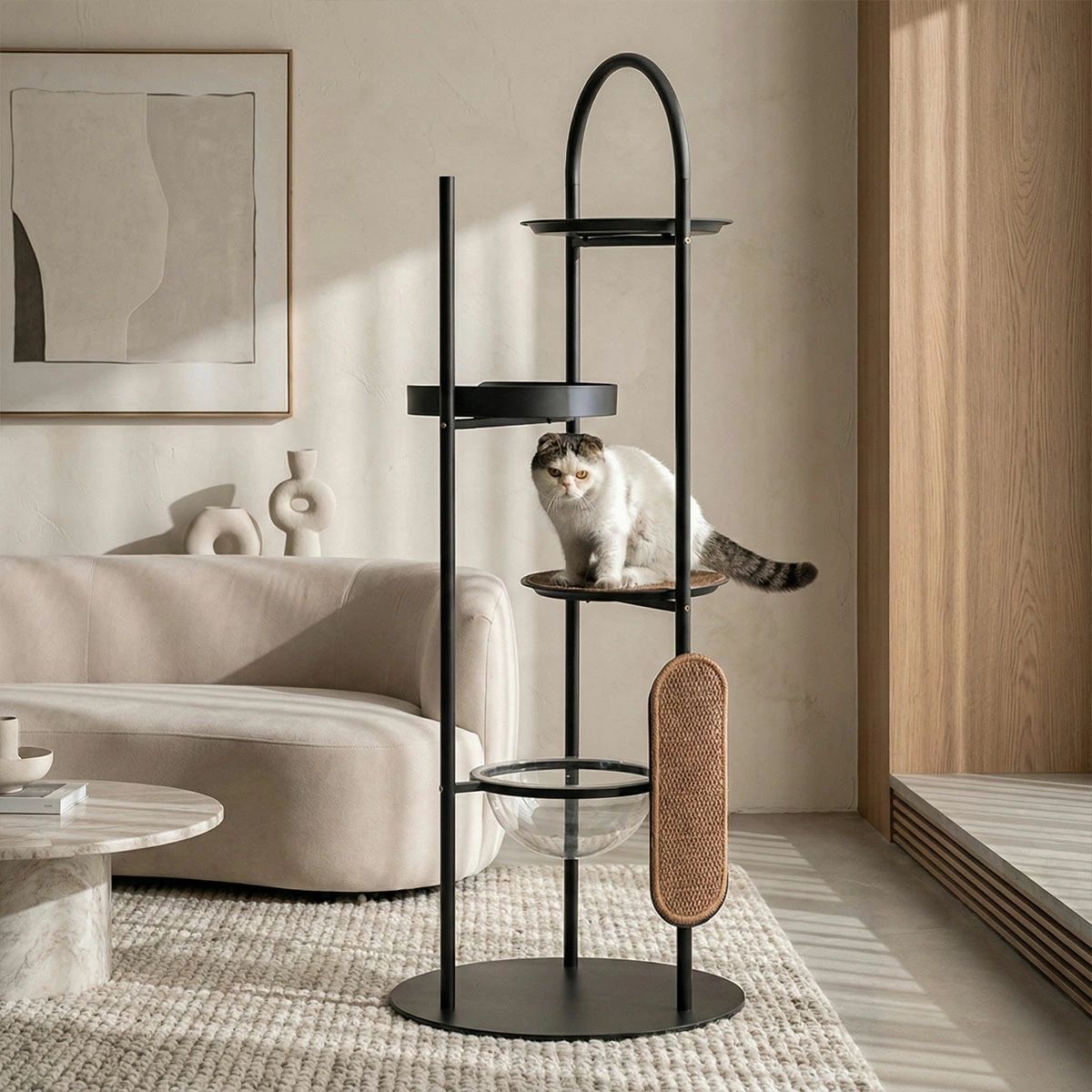 商 品 詳 細 ブランド VeroMan 素材 鉄 サイズ 60cmx60cmx160cm カラー ・ブラック 特徴 ・キャットタワー、猫ベッド、猫 、爪とぎが一体になった多機能キャットタワー。 ・宇宙カプセル風デザインで、猫が安心してくつろげるプライベート空間。 ・大きめサイズ設計で大型猫や多頭飼いにも対応。 ・安定感のある大型ベースで転倒しにくい設計。 ・室内インテリアになじむおしゃれなデザイン。 検索キーワード キャットタワー 猫ベッド 猫 キャット 爪とぎ 宇宙カプセル多頭飼い 検索ハッシュタグ #7785090 ※商品はモニターの発色によって実際のものと色が異なる場合がございます。 ※仕様・デザインは予告なく変更することがあります。