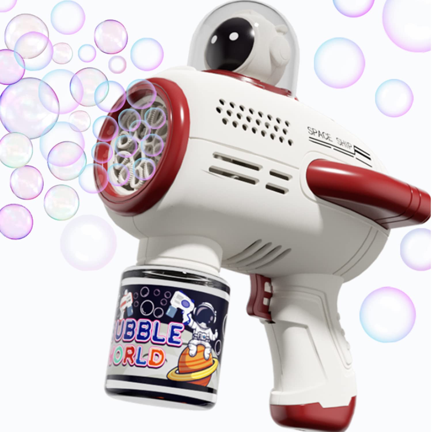 商品情報【スーパーバリューバブルガン】1個のバブルガン、各バブルマシンガンには、4本のAA電池が必要です（含まれていません）。子供用のバブルガンは、10ホールのワンドアクションと360°回転を備えており、毎分3000以上のバブルを長時間持続させるディスペンスバブル出力を実現します。バブルマシンガンは、バブル溶液がなくなるまで長時間続く可能性があります。子供たちはこれらのクールなカラフルな泡でたくさんの楽しみを楽しむでしょう。【ご注意】:シャボン玉液は付属していません。市販のシャボン玉液をご使用ください。【使用・持ち歩き便利】持ち運びに不便なシャボン玉マシンと違って、こちらの電動バブルガンは18*15*13.5cmのサイズなので、室外遊び、旅行の際に持ち運んでも負担をかけないです。ブルマシーンおもちゃは操作が簡単です。電動シャボン玉タイプなので、トリガーを引くだけで、ワンクリック起動になり、シャボン玉が自動的に次々とたくさん出てきて、カラフルなバブルの旅に出ます。利便性が高い・小さくてかわいい電動バブルガンです。【安全安心】弊社のバブルマシーンは長期間の使用にも耐えられるよう、高品質なABS素材を採用しており、耐久性にも大変優れる上、環境にも優しく安全、安心でお使いいただけます。【お子様にプレゼントをススメお誕生会、保育園、幼稚園、児童館、学校のイベント、学園祭、マジック、大道芸、クリスマス、露天、花火、キャンプ、結婚式、パーティーなどに最適なバブルマシンです。【12ヶ月品質保証】製品についてご不明な点や問題などが御座いましたら、お気軽にカスタマーサポートからお問い合わせください。当社の製品は製造から出荷まで厳格な審査を受けます。しかし、輸送中に破損や不良が出る場合がございます。万が一製品に不具合が発生していた場合は、12ヶ月以内返金、または交換等、迅速に対応させていただきます。シャボン玉 電動 バブルガン 自動 バブルマシーン おもちゃ 液漏れ防止 シャボン玉製造機 子供 10泡穴 軽量 組み立て簡単 多機能おもちゃ 結婚式 外遊び 誕生日 プレゼント (赤) シャボン玉 電動 バブルガン 自動 バブルマシーン おもちゃ 液漏れ防止 シャボン玉製造機 子供 10泡穴 軽量 組み立て簡単 多機能おもちゃ 結婚式 外遊び 誕生日 プレゼント (赤) 5