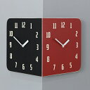 電波両面時計 Morden Retro Round Corner Clock (Black Red) コーナー両面時計 ハンドメード 木製両面壁掛け時計 おしゃれ 掛時計 北欧 時計 インテリア 韓国 インテリア