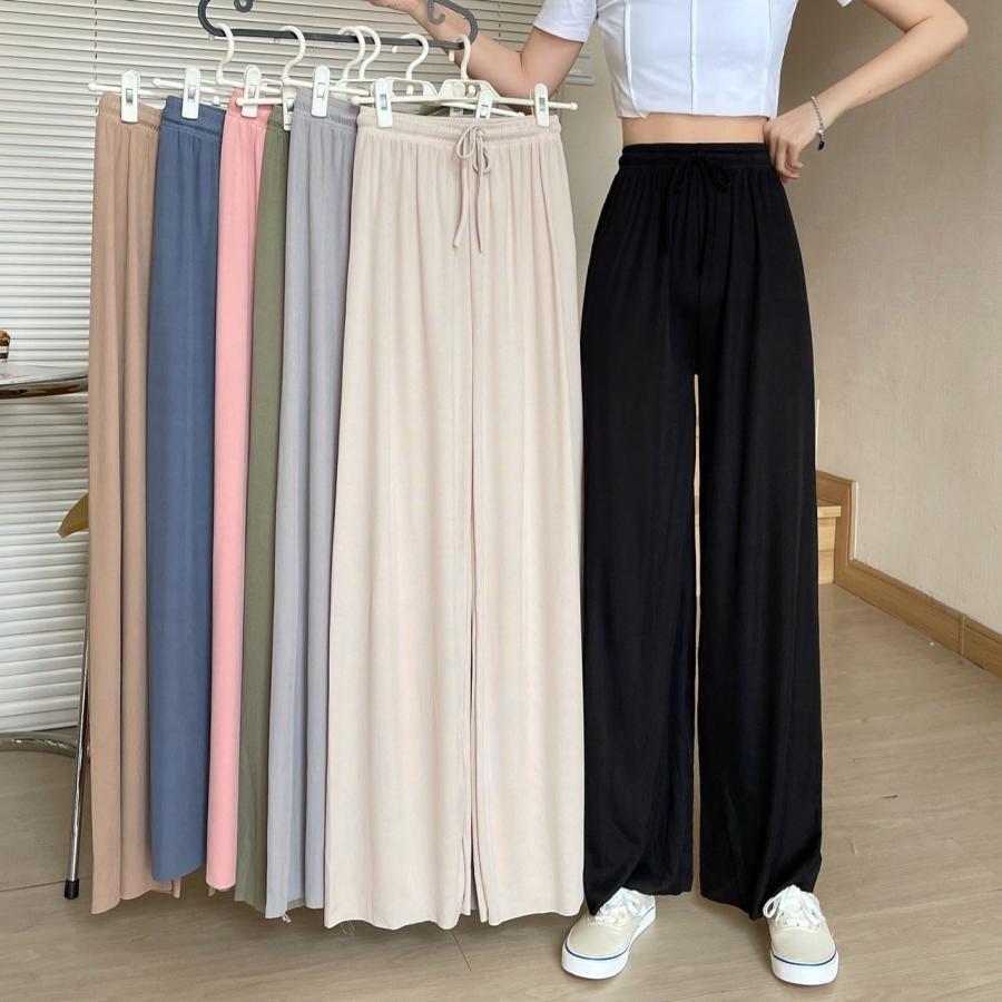乐天商城 - フレアパンツ ワイドパンツ レディース ウエストゴム リラックスパンツ イージーパンツ 春夏秋 体型カバー パンツ ボトムス プリーツ ルーズ 楽ちん