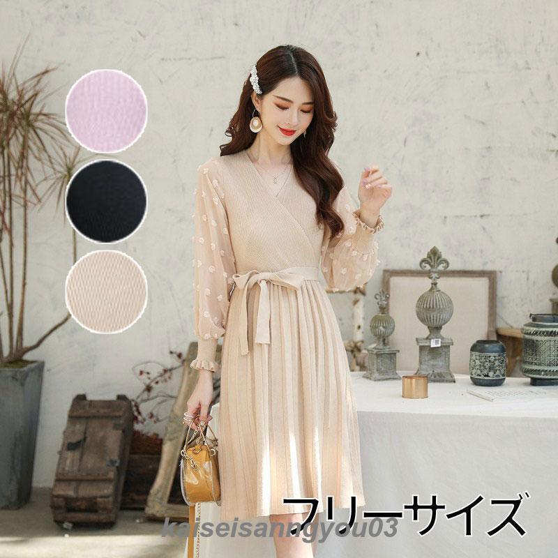 レディース ニットワンピース チェニック 秋冬 ドリル丈 ミモレ 気品 セレフ ニット 韓国ファッション ..