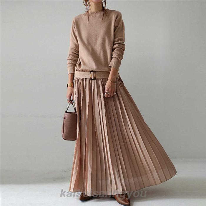 ワンピース レディース 秋 冬 ロングワンピース プリーツスカート マキシ丈 秋冬 通勤着 可愛い ゆったり 体型カバー 20代 30代 40代 5..