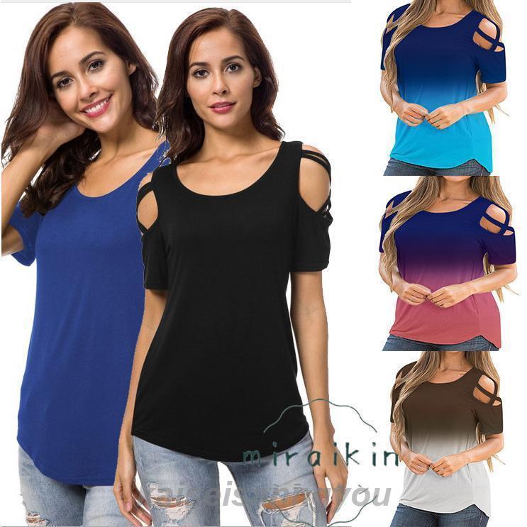 チュニックTシャツ 大きいサイズ レディース カットソー トップス 半袖 オフショルダー 肩だし 春夏 カラバリ グラデーション 個性的 上品