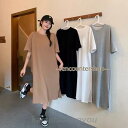 ワンピース ロングワンピース 半袖 レディース 夏 スリット 体型カバー 着痩せ ゆったり 無地 肌触り 柔らかい 楽ちん オーバーサイズ(4)