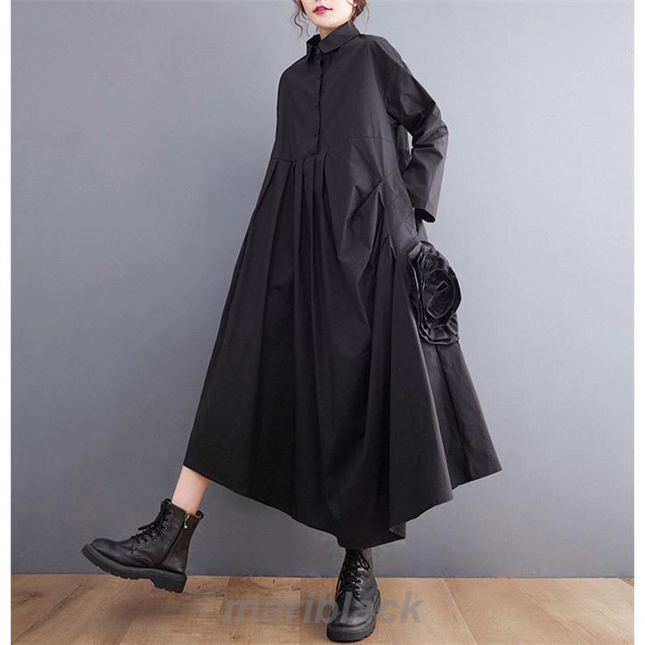 シャツワンピース レディース 40代 春 夏 秋 ロングワンピース きれいめ 長袖 ワンピース 通勤 ミモレ丈 大きいサイズ 体型カバー カジュア 上品 ゆったり