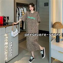ロングワンピース きれいめ レディース 半袖 夏 春 秋 大人 ロング丈 膝丈 Tシャツ ワンピース大きいサイズ ヒョウ柄 シンプル マ(4)