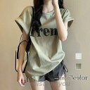 Tシャツ レディース ゆるTシャツ 英字 弾力性 夏Tシャツ 半袖 トップス(4)