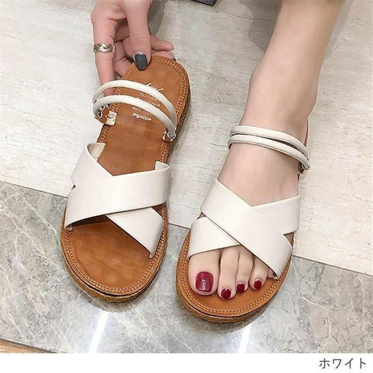 サンダル フラット ベルト ストラップ 美脚 オープントゥ 歩きやすい レディース シューズ