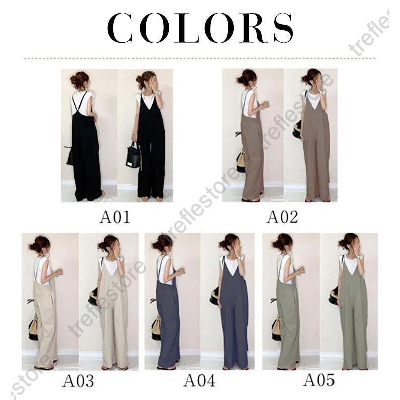 サロペット レディース オールインワン パンツ ワイドパンツ Vネック 涼しい ゆったり 春 夏 コンビネゾン 着痩せ ストライプ 無地 おしゃれ