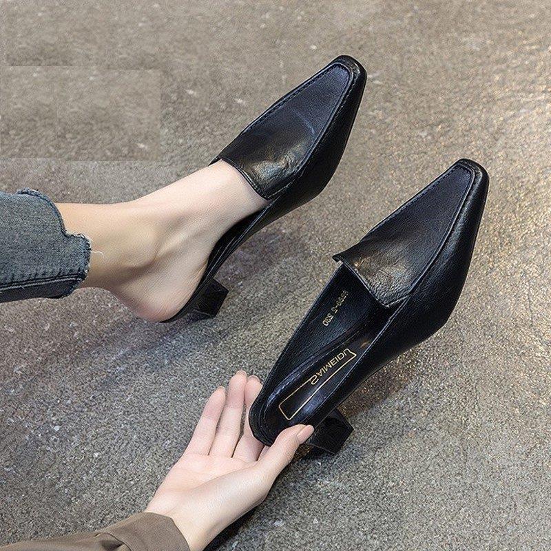 ミュールサンダル レディース ヒール 厚底 痛くない パンプス かかとなし 歩きやすい サンダル スクエアトゥ 黒 ローヒール 安定感 レディースミュール