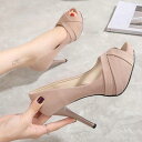 パンプス オープントゥ スエード調 ピンヒール ハイヒール ストーム 前厚 痛くない サンダル パーティー パーティーシューズ