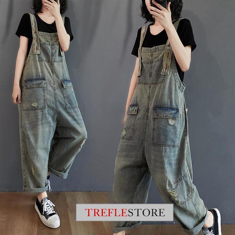 パンツ・デニムサロペット★レディース オーバーオール デニム ダメージオーバーオール デニム ジーンズ パンツ レディース 春 夏 秋 20代30代40代