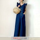 サロペット デニムサロペット フリル袖 インディゴ オールインワン サロペットパンツ デニムつなぎ レディース 春夏