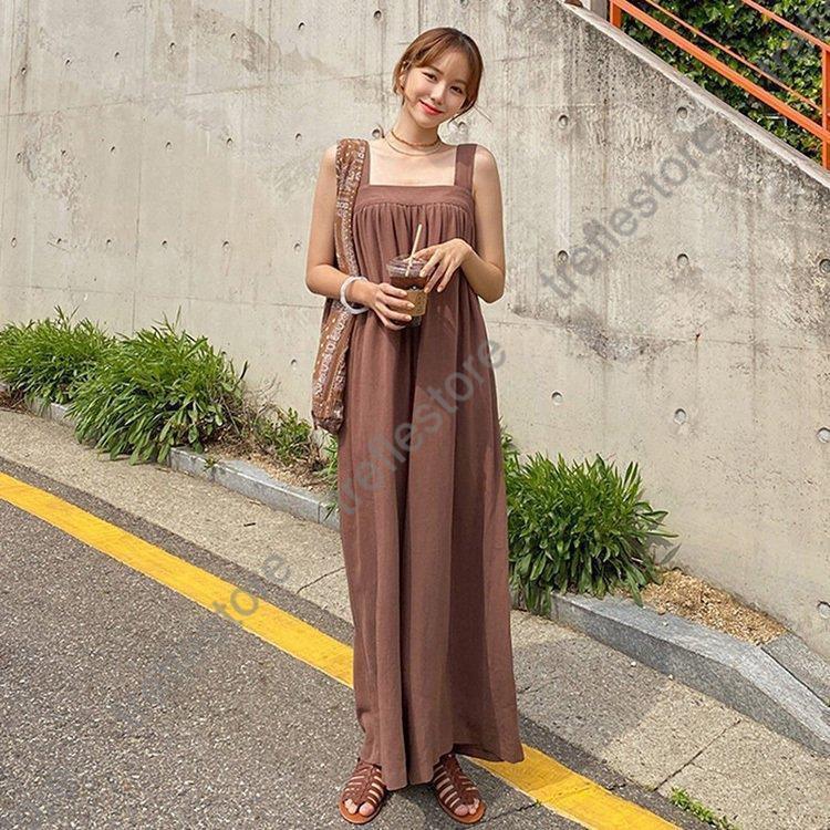 千陽ストアのサロペット オーバーオール パンツ レディース ロング丈 ワイドパンツ 春夏新作 ロングズボン 無地リネン ゆったり サロペット オシャレ ボトムス 韓国風｜アングル3