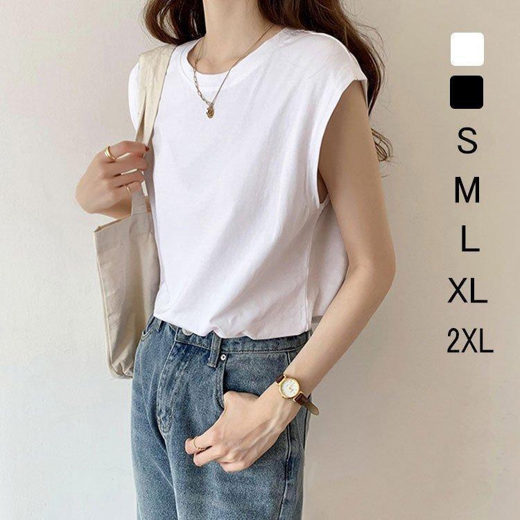 乐天商城 - Tシャツ レディース カットソー 夏 40代 ノースリーブ 綿 春夏 カットソー 大きいサイズ シンプル UVカット 韓国風 20代 30代 40代 おしゃれ かわいい