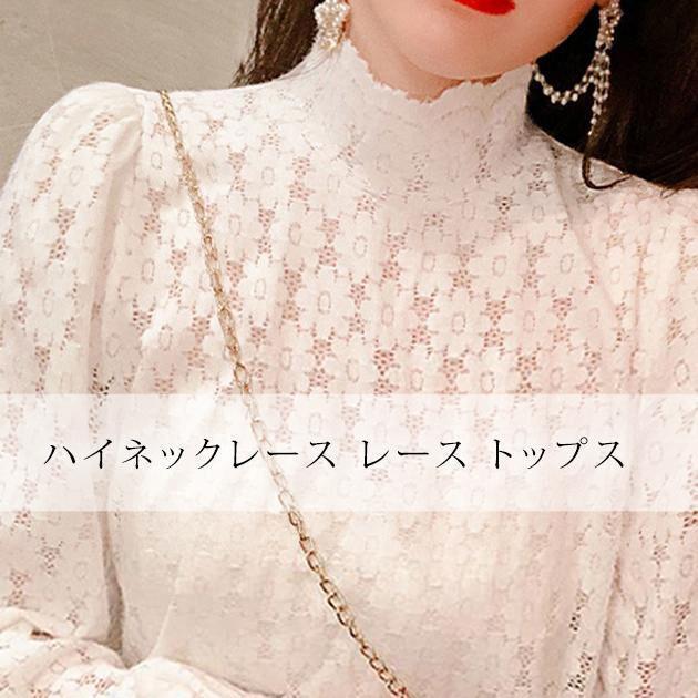 Other - ハイネック レース チュール 長袖 トップス レディース レースインナー シースルー 重ね着 オフィス 花柄 きれいめ シースルー クラシカルデザイン