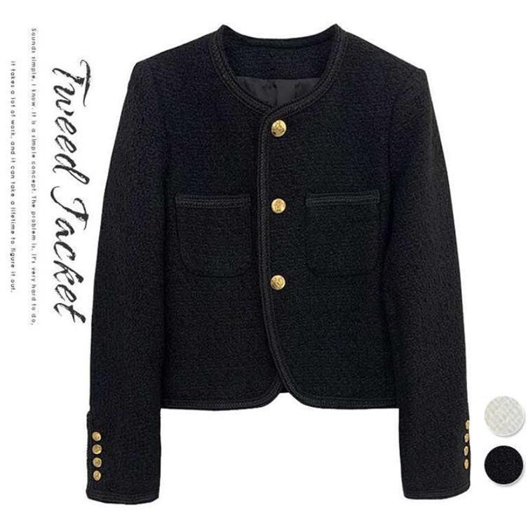No Collar Jacket - ツイードジャケット ノーカラージャケット レディース ジャケット 春 秋 ママスーツ フォーマル ノーカラー ツイード 春 オフィスカジュアル 上品