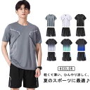 ジャージ セットアップ ひんやり アイスシルク 半袖Tシャツ ハーフパンツ メンズ 涼しい 薄手 冷感 スポーツウェア 速乾 フィットネス ランニン