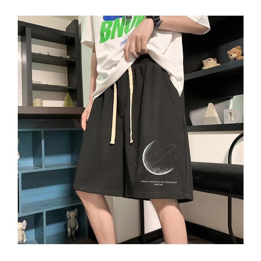 Jersey Pants - メンズ スウェットパンツ ハーフパンツ 五分丈 ワッフル 男性 ショートパンツ 夏 ゆったり 大きいサイズ 月デザイン おしゃれ ジャージ サマーパン