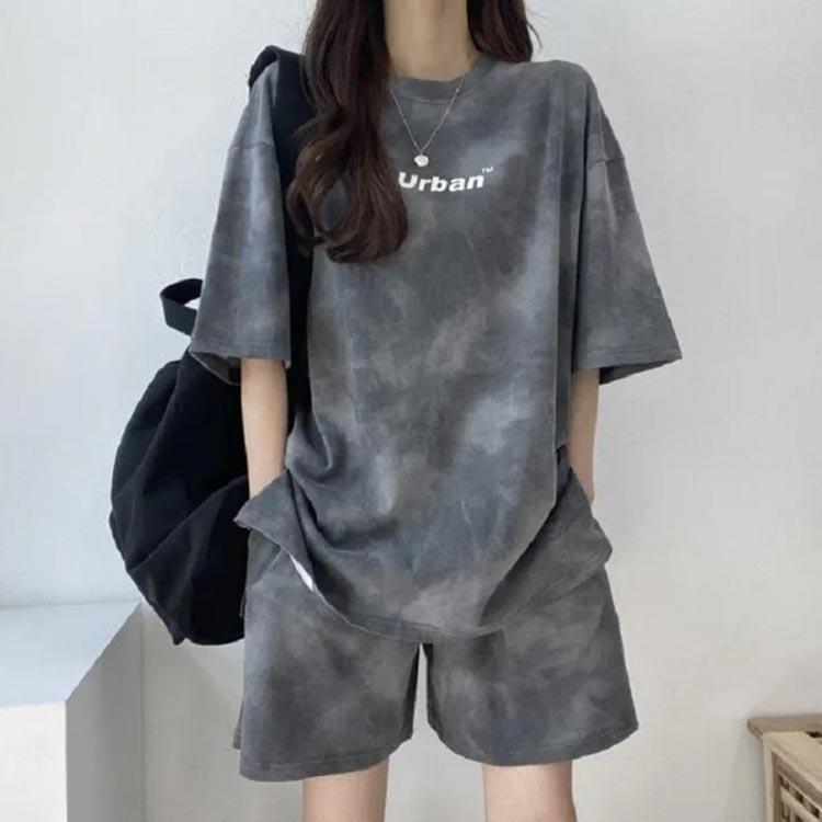 千陽ストアの半袖 セットアップ レディース スウェット 上下セット Tシャツ ハーフパンツ 夏 ジャージ プリント tシャツ ショートパンツ 2点セット 薄手 ル｜アングル2