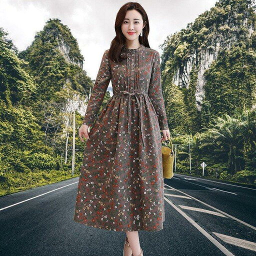 ワンピース 長袖 柄物 柄 レディース ミモレ丈 ロング丈 ロングワンピース お洒落 お呼ばれ 花柄 ハイウエスト 春 秋 リボン ワンピース 長袖 柄物 柄 レディース ミモレ丈 ロング丈 ロングワンピース お洒落 お呼ばれ 花柄 ハイウエスト 春 秋 リボン