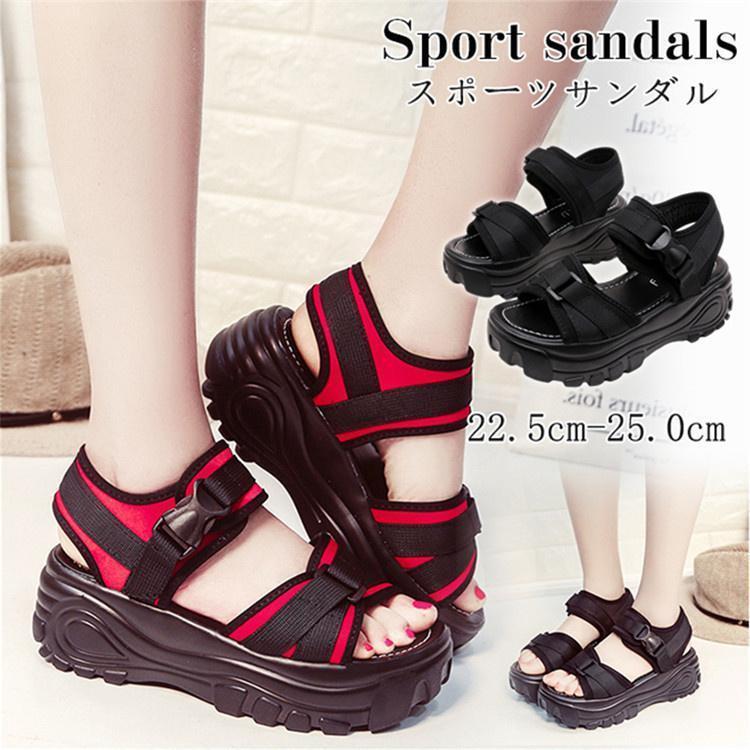 サンダル レディース スポーツサンダル シューズ ストラップ 厚底 疲れない ウェッジソール 滑りにくい スポサン 春夏 歩きやすい スポーティー 海