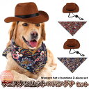 犬 猫 帽子 カウボーイハット バンダナ 2点セット ペット ワンタッチ 犬の帽子 テンガロンハット