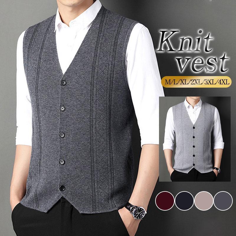 ニットベスト メンズ トップス チョッキ 前開き 秋冬 ジレー インナー セーター 重ね着 カジュアル ゴルフウェア 紳士服 ビジネス 通勤 おしゃれ