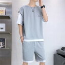メンズ 夏用 上下セット 2点セット Tシャツ パンツ ジャージ 男子用 スポーツウェア セットアップ 運動 カジュアル 吸汗 速乾 通気