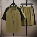 メンズ 夏用 上下セット 2点セット Tシャツ パンツ ジャージ 男子用 スポーツウェア セットアップ 運動 カジュアル 吸汗 速乾 通気