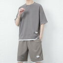メンズ 夏用 上下セット 2点セット Tシャツ パンツ ジャージ 男子用 スポーツウェア セットアップ 運動 カジュアル 吸汗 速乾 通気