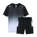 メンズ 夏用 上下セット 2点セット Tシャツ パンツ ジャージ 男子用 スポーツウェア セットアップ 運動 カジュアル 吸汗 速乾 通気