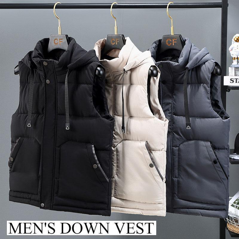 ダウンベストメンズ 防寒 おしゃれフード取り外し可能 中綿ベスト 軽量 あったか アウター ジップアップ ベスト 暖かい カジュアルフードベスト抜群 あったか