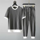 メンズ 夏用 上下セット 2点セット Tシャツ パンツ ジャージ 男子用 スポーツウェア セットアップ 運動 カジュアル 吸汗 速乾 通気
