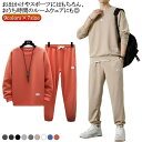 メンズ スウェット スポーツウェア ジャージ クルーネック トレーナー 春 大きいサイズ 秋冬 重ね着風 無地 9colors×7size 上下セット