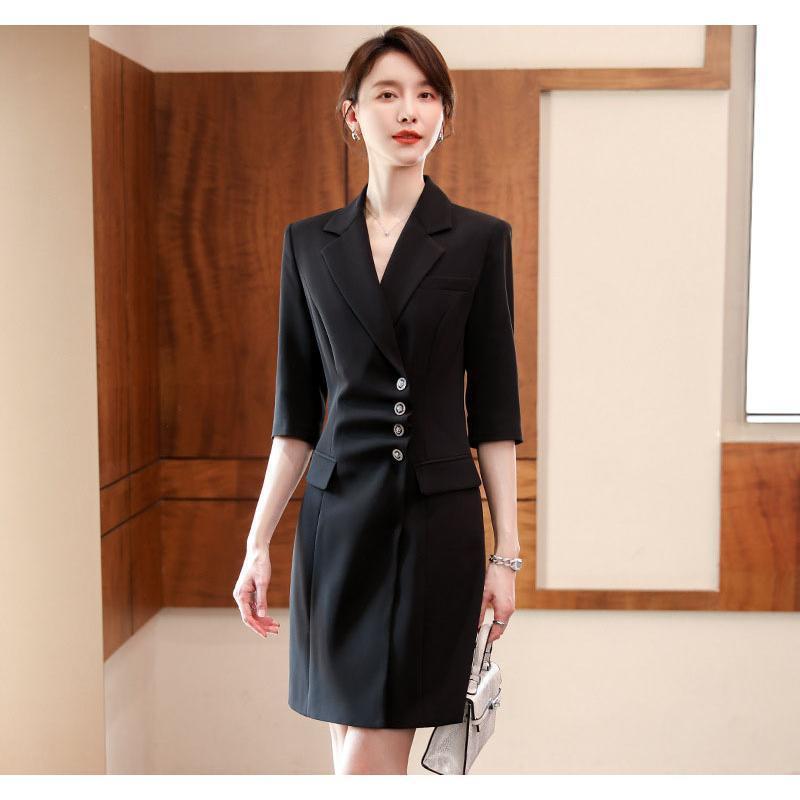 ワンピース レディース 夏 五分袖 スーツ フォーマル おしゃれ 膝丈 着痩せ キレイめ 無地 オフィス ビジネス OL 発表会 音楽会 演奏会 3