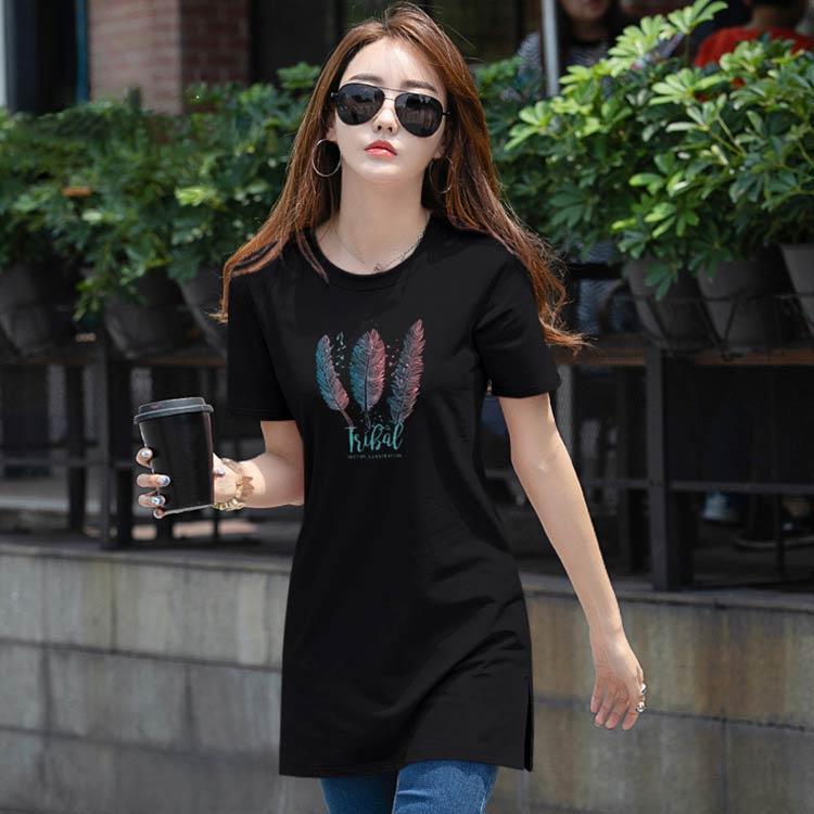 レディース プリントTシャツ トップス 大人かわいい tシャツ 半袖 夏 スリット入り 柔軟性 半袖 チュニック 着痩せ クルーネック ブラウス ロ