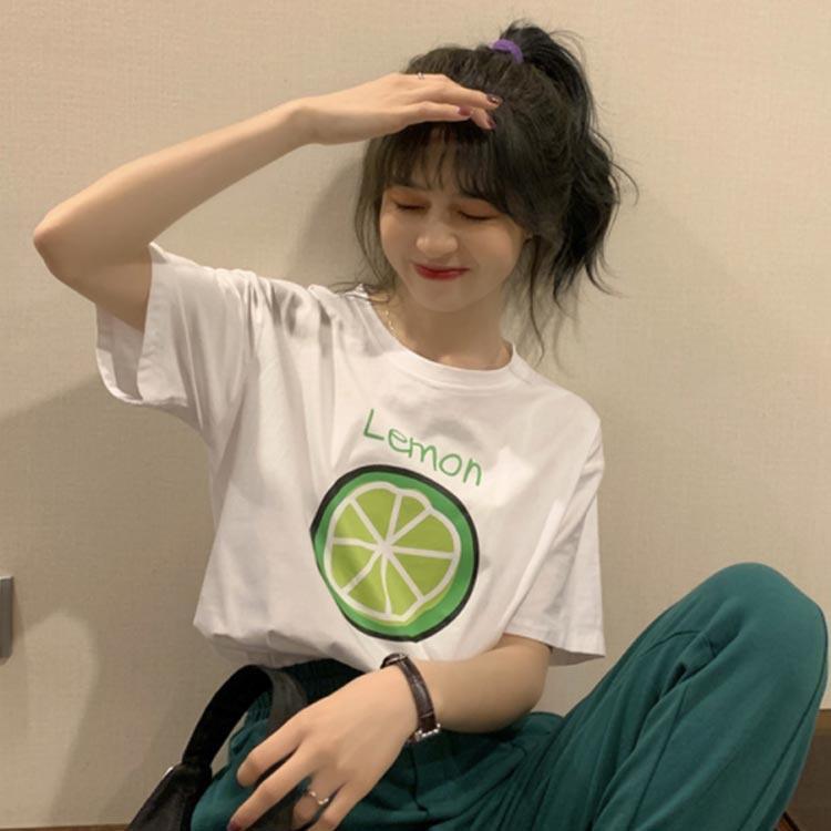 Tシャツ 半袖 レディース 夏Tシャツ ゆったり トップス カットソー 夏物 レモン シンプル 夏作 カジュアル オーバーサイズ 可愛い 新品 お洒落