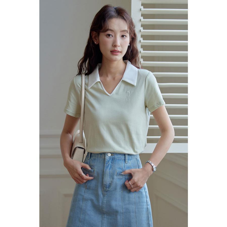 Rakuten - vネックtシャツ レディース 夏 半袖 ポロシャツ 着痩せ きれいめ おしゃれ かわいい カジュアル コットン 綿 通気 低身長