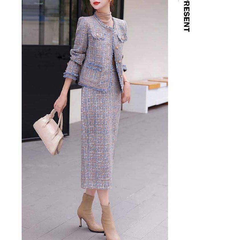 スカートスーツ 卒業式 入学式 入園式 40代 セットアップ レディース スカート ツイード ジャケット ノーカラー フリンジ ロングスカート 長袖 春 秋