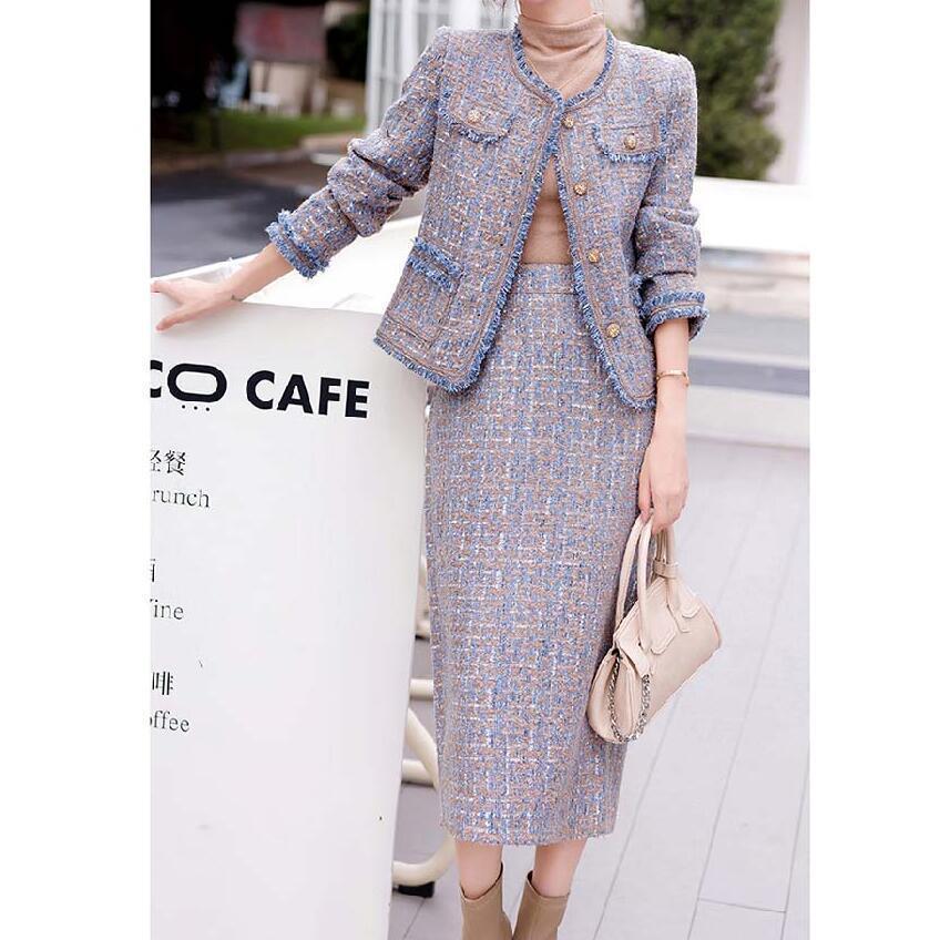 スカートスーツ 卒業式 入学式 入園式 40代 セットアップ レディース スカート ツイード ジャケット ノーカラー フリンジ ロングスカート 長袖 春 秋