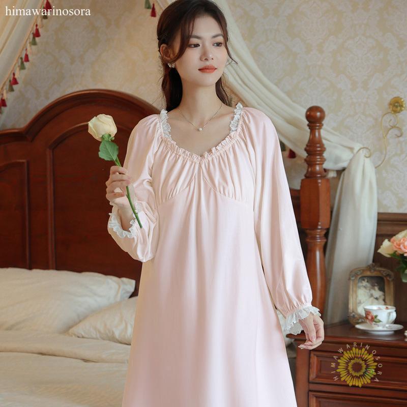 ネグリジェ ルームウェア レディース 可愛い 長袖 ルーム ロング丈 ゆったり 無地 寝間着 プリンセス ワンピース お姫様 ドレス レースフレア ロング マキシ丈