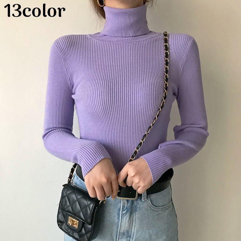 ニット セーター 長袖 リブ レディース タートルネック タイト スリム 無地 シンプル カジュアル 上品 ..