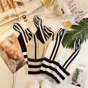 キャミソール インナー Vネック トップス ストライプ ニット おしゃれ 春 夏 秋 冬 レディース 女性 カジュアル ファッション タンクトップ ノ(4)