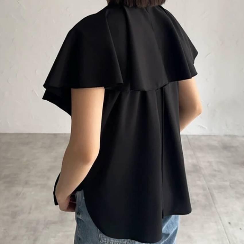 ブラウス ノースリーブ ビッグカラー付け衿 2点セット レディース トップス 前ボタン バンドカラー 無地 着回し きれいめ おしゃれ