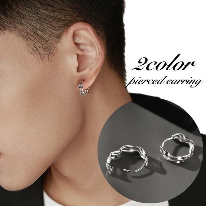 フープピアス リングピアス 両耳用 メンズ 男性 アクセサリー ウェーブ シンプル お洒落 かっこいい カジュアル お出かけ 普段使い デイリー 耳飾(4)