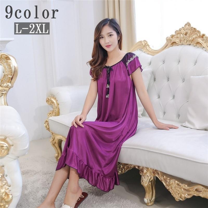 ネグリジェ レディース 女性用 ワンピース ランジェリー ルームウェア 大きいサイズあり ロング丈 膝下丈 半袖 ラウンドネック ゆったり シンプル